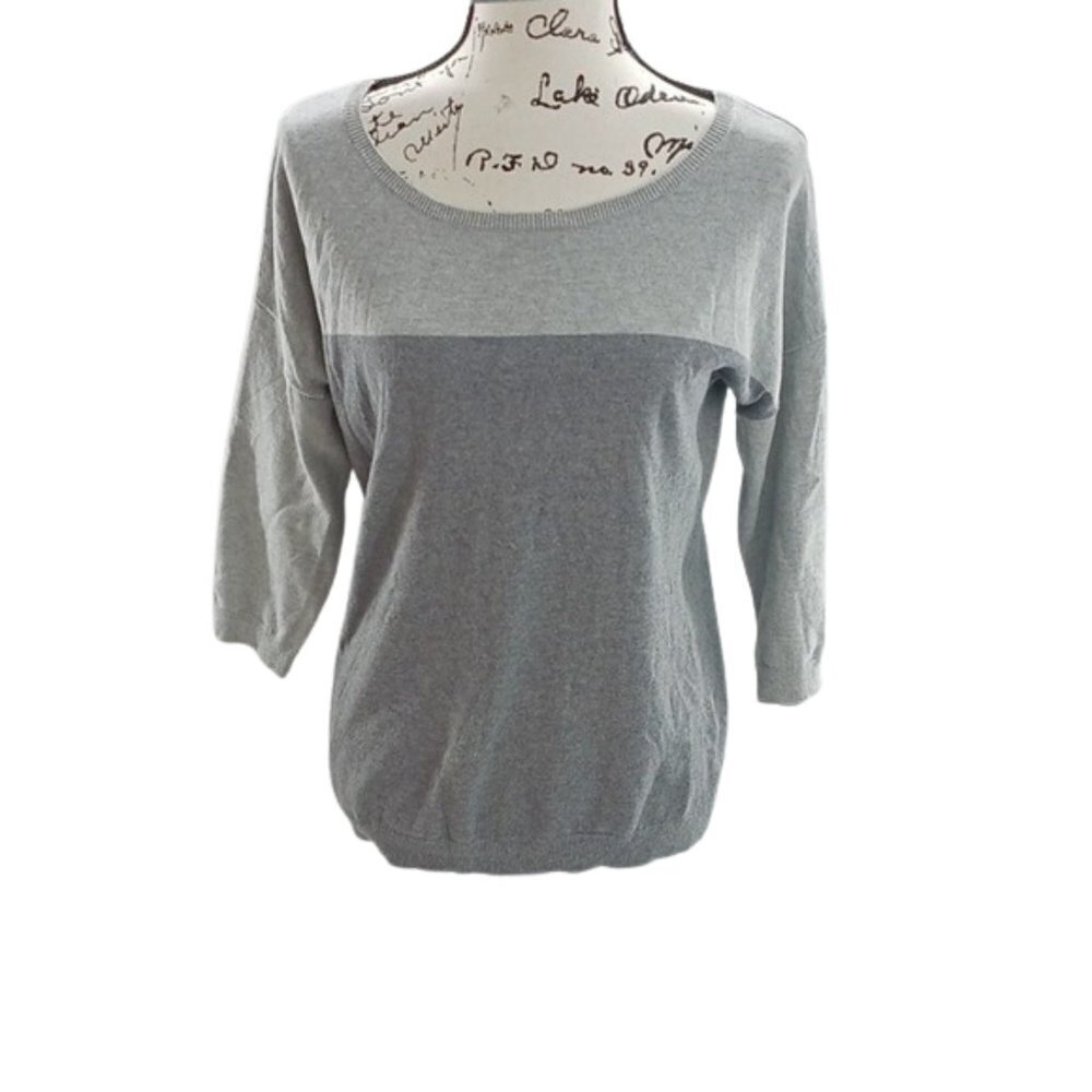 Banana Republic Womens Size S Gray Colorblock 3/4 Sleeve Sweater Pullover
